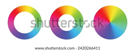 Color wheel with 12 Colors in Graduation. Color hues around a circle or disc. Vector illustration with rainbow light spectrum gradient