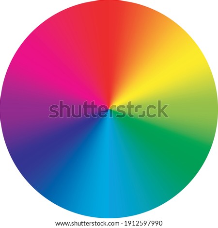 Color wheel - arrangement of color hues around a circle or disc. Vector illustration with rainbow light spectrum gradient