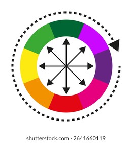 Color wheel chart. Vector arrows icon. Hue circle layout. Directional segment form.