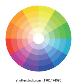 Color wheel circle isolated on white background with color shades. Vector illustration