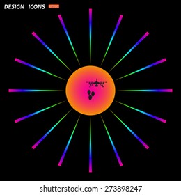 Color wheel with colored rays on a black background.  Aerial photography. Festive balloons. Quadrocopter. icon. vector design