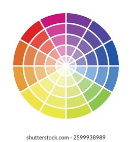 Color wheel displaying a vibrant spectrum arranged in a circular format for understanding color theory and relationships