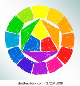 Color wheel drawn in pencil. Color spectrum. Vector illustration.