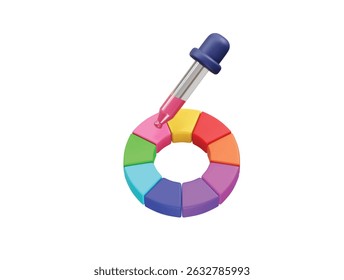 color wheel with dropper icon 3d rendering illustration