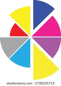 Color wheel with eight sections divided yellow