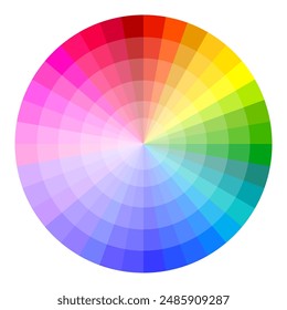 Color wheel gradient. Full spectrum hues. Circular palette design. Vector illustration.