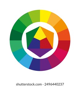 Color wheel icon. Geometric shape pattern. Bright gradient vector. Rainbow spectrum palette.