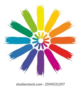 Color Wheel Icon. Hand Drawn Watercolor Color Wheel on white Background. Bright, Colorful and Multicoloured Watercolor Flower. Bright spectrum vector. Circular gradient illustration. Bright Round Icon