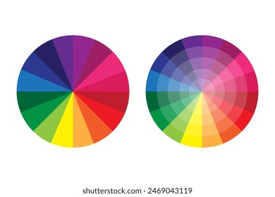 Color wheel icons. Bright spectrum vector. Circular gradient illustration. Vibrant design elements.