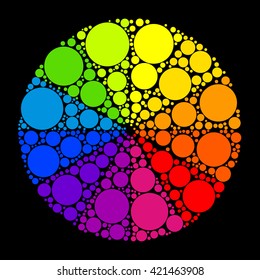 Color wheel palett or color circle isolated on black background. The physical representation of color transitions and HSB.