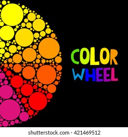 Color wheel palett or color circle on black background. The physical representation of color transitions and HSB.