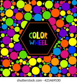Color wheel palett or color circle on black background. The physical representation of color transitions and HSB.