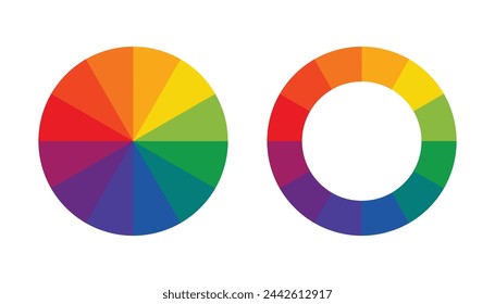 Color wheel or color picker circle icon. Two floral patterns and palette isolated on white background