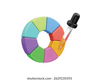 Color Wheel with Pipette for Color Analysis and Infographic icon 3d render illustration. Color pie chart icon 3d.