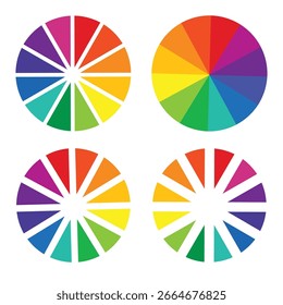 Juego de ruedas de color. gráfico de ruedas de color. Rueda de grado de color para la selección de color o el signo de corte de segmento