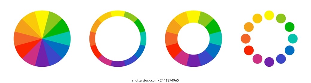 Color wheel set. Circle colour spectrum palette. Vector illustration.