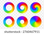 Color wheel set. Rainbow gradient with swirl effect on circles and rings. 