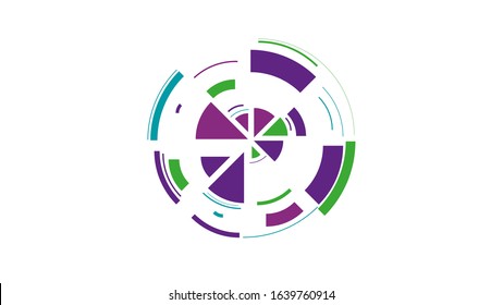 Color wheel. Simple drawing with slices, triangles, lines arranged in a circle to create footages, layouts, logos, screensavers in a dynamic style. Vector graphics. Graphic element. Design template.