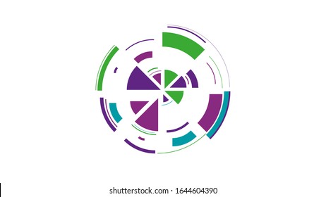 Color wheel. Simple drawing with slices, triangles, lines arranged in a circle to create footages, layouts, logos, screensavers in a dynamic style. Vector graphics. Graphic element. Design template.