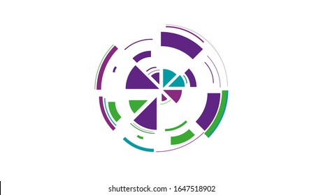 Color wheel. Simple drawing with slices, triangles, lines arranged in a circle to create footages, layouts, logos, screensavers in a dynamic style. Vector graphics. Graphic element. Design template.