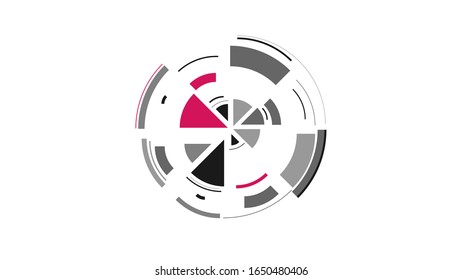 Color wheel. Simple drawing with slices, triangles, lines arranged in a circle to create footages, layouts, logos, screensavers in a dynamic style. Vector graphics. Graphic element. Design template.