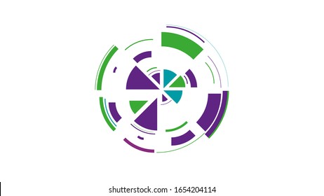 Color wheel. Simple drawing with slices, triangles, lines arranged in a circle to create footages, layouts, logos, screensavers in a dynamic style. Vector graphics. Graphic element. Design template.