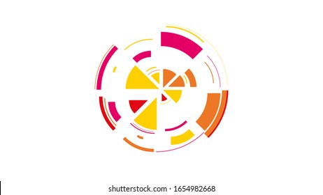 Color wheel. Simple drawing with slices, triangles, lines arranged in a circle to create footages, layouts, logos, screensavers in a dynamic style. Vector graphics. Graphic element. Design template.