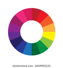 Color wheel vector. Bright color spectrum. Circular rainbow icon. Vibrant gradient design.