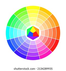 Color wheel, vector illustration. Color wheel isolated circle on white background, with twelve colors in gradations.