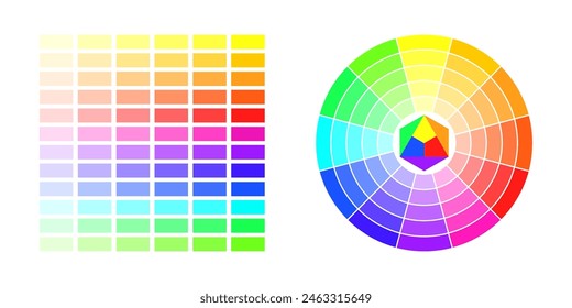 Color wheel, vector illustration. Color wheel isolated circle on white background, with twelve color in gradations.