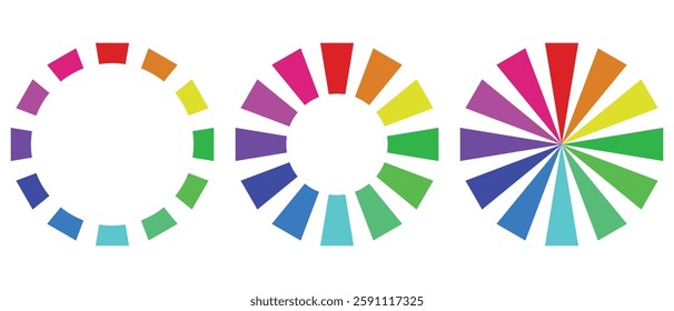 Color wheel vector set. Color wheel guide.RGB and CMYK colors chart diagrams. Infographic rainbow palette element round signs.Circle colour spectrum palette.  Infographic rainbow palette.
