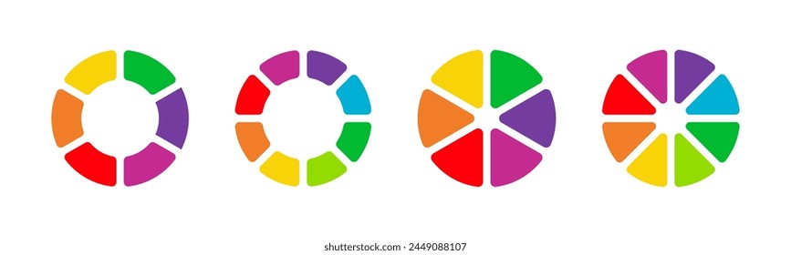 Color wheels. Colour wheel spectrum. Circle palette. Multicolored circle flat template.  Multicolored circle palette