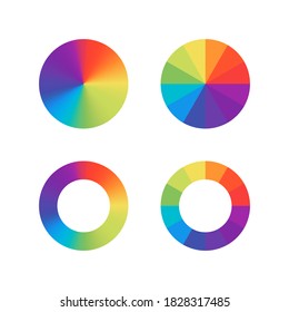 Color wheels. Vector isolated elements.Wheel colour spectrum. Circle palette. Multicolored circle flat template.  Stock vector. EPS 10
