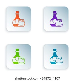 Color Whiskey bottle and glass icon isolated on white background. Set colorful icons in square buttons. Vector