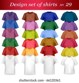 Color and white men polo shirts and t-shirts. Photo-realistic vector illustration