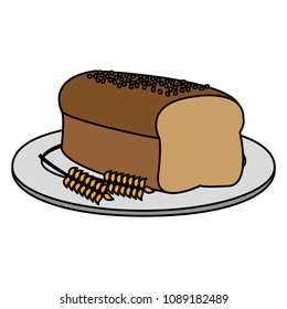 color whole grain bread and wheat plant in the plate