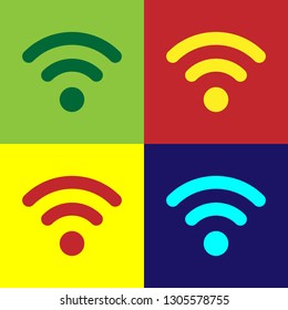 Color Wi-Fi wireless internet network symbol icon isolated on color backgrounds. Flat design. Vector Illustration