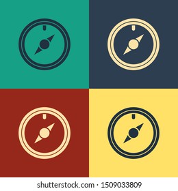 Color Wind rose icon isolated on color background. Compass icon for travel. Navigation design. Vintage style drawing. Vector Illustration