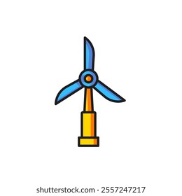 Color Wind turbine icon isolated on white background. Wind generator sign. Windmill for electric power production. Flat filled outline style with shadow. Vector