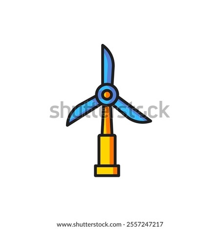 Color Wind turbine icon isolated on white background. Wind generator sign. Windmill for electric power production. Flat filled outline style with shadow. Vector