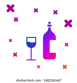Color Wine bottle with wine glass icon isolated on white background. Happy Easter. Gradient random dynamic shapes. Vector Illustration