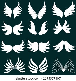 Color Wings Doodles set editable vector 