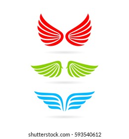 Color wings set vector icon illustration on white background