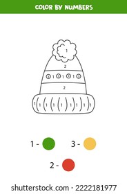 Color sombrero de invierno por números. Página de colorear para niños. 