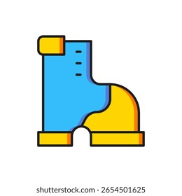 Icono caliente de la bota del invierno aislado en el fondo blanco. Bota de goma impermeable. Estilo de contorno relleno plano con sombra. Vector