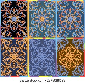 Farbdraht arabesque mandala Interlaced Set von nahtlosen Mustern. Vektorgrafik-Kollektion.