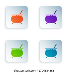 Color Witch cauldron icon isolated on white background. Happy Halloween party. Set colorful icons in square buttons. Vector Illustration
