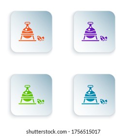 Color Witch cauldron and magic stone icon isolated on white background. Set colorful icons in square buttons. Vector Illustration
