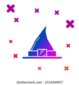 Color Witch hat icon isolated on white background. Happy Halloween party. Gradient random dynamic shapes. Vector Illustration