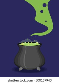 Color witch pot with potion in Cartoon style.